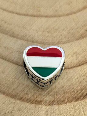 Pandora Hungary Flag Heart Charm Heart Bead Charm, S925 Silver Jewelry